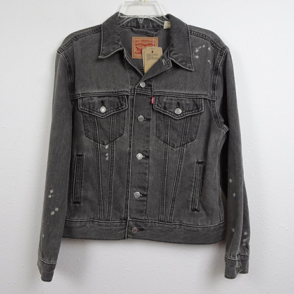 Levi's Denim Jacket Women's Size S Gray Jean Jacket Button Front Paint Splatter